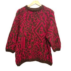 Vintage Sweater Chunky College Town 80’s Wool Blend Medium Dark Pink Brown